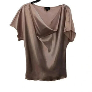 Nicole Miller women's Draped cowl neck satin Short sleeve top